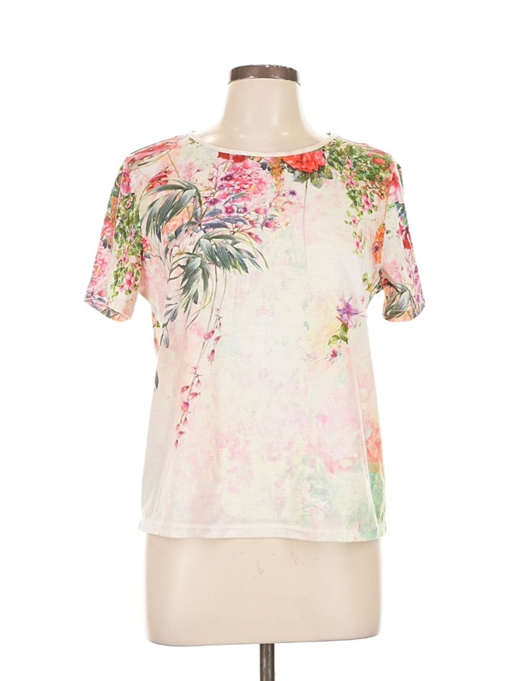 Floral Short Sleeve Tee in Pink and Cream